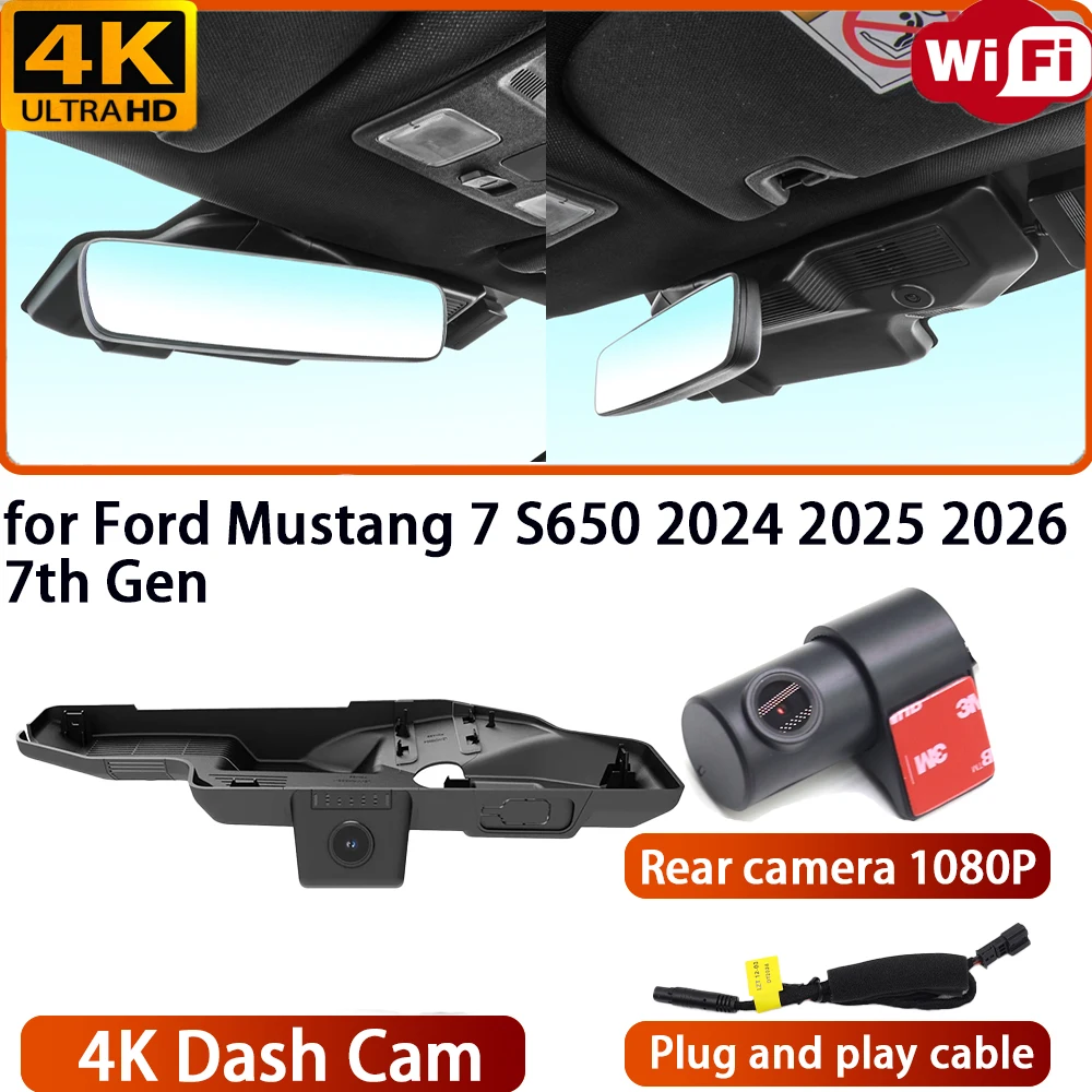 for Ford Mustang 7 S650 2024 2025 2026 7th Gen Video Recorder 4K DVR Dash Cam Wifi Camera 170° Wide Angle Loop Recording