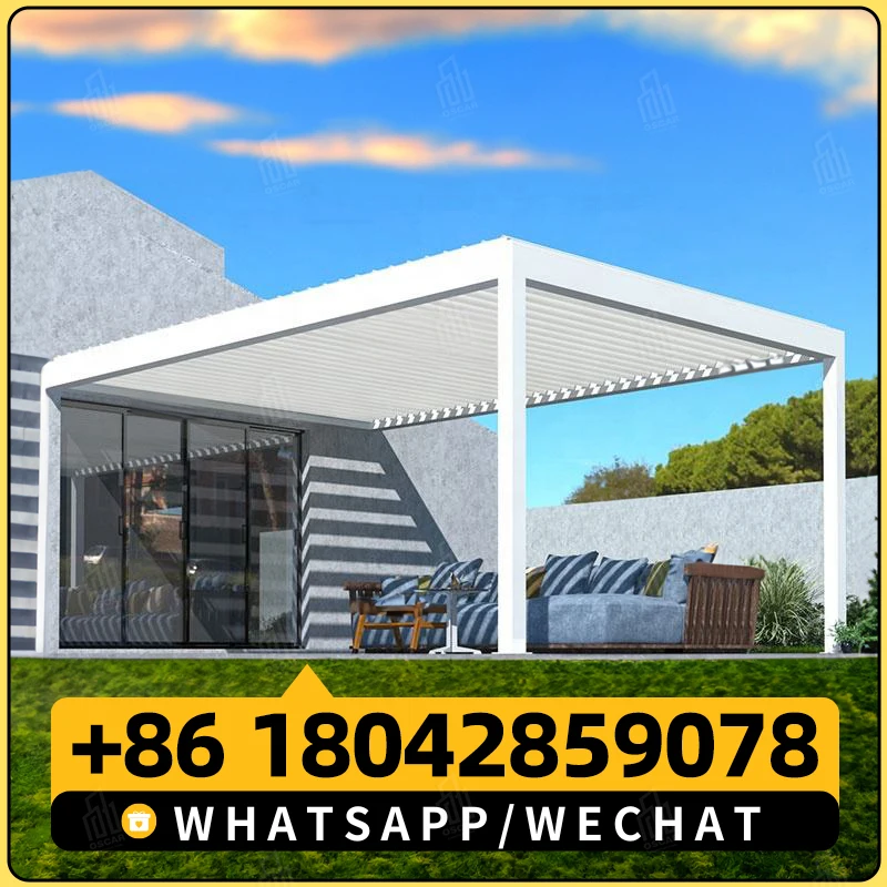 

Custom Sun Shading and Rainproof Pergola Sliding Porch Awning Folding Patio Cover Roof System Automatic Retractable Pergola PVC