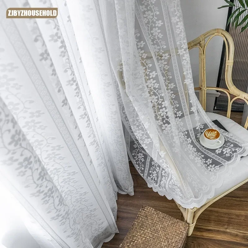 

1 PC Korean Lace White Curtains for Living Dining Room Bedroom Window Screen Balcony Tulle Study Floating Yarn Customize