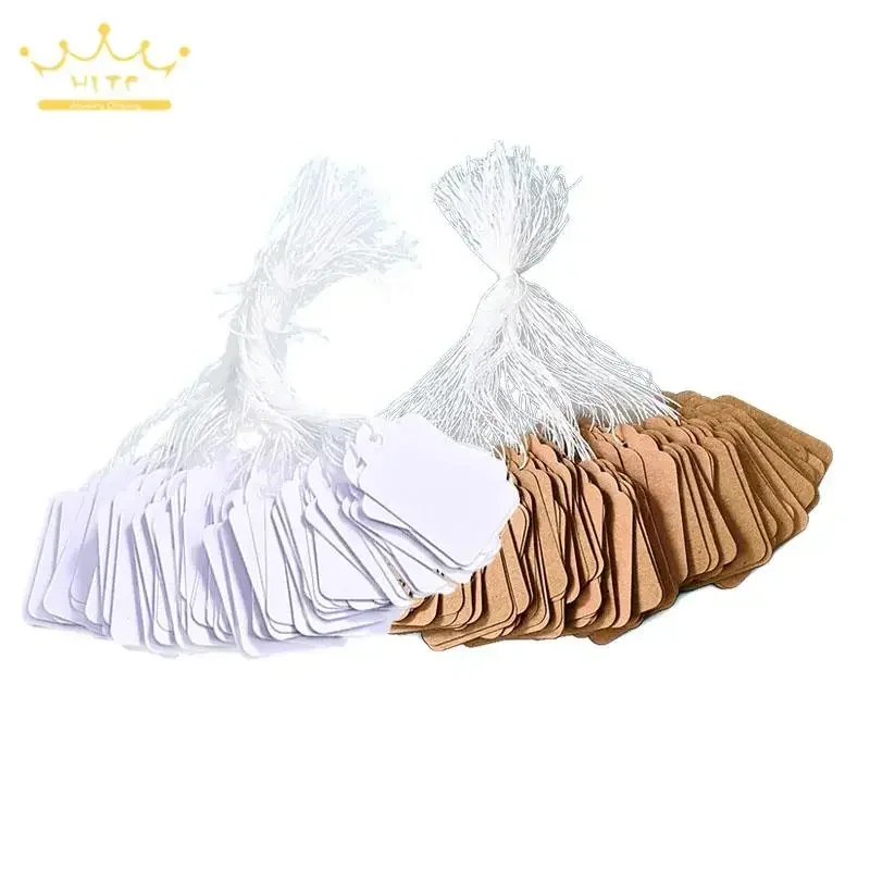 Khaki Paper Price Tag Rectangular Blank String Jewelry Lable White Jewelry Price Display Cards Promotion Label for Sales