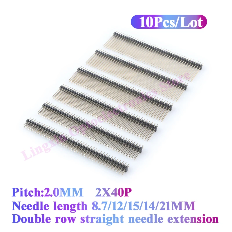 

10PCS Pitch 2.0MM double row straight pin, pin length 8.7/10/12/15/14/21MM straight pin extra long male connector gold plated