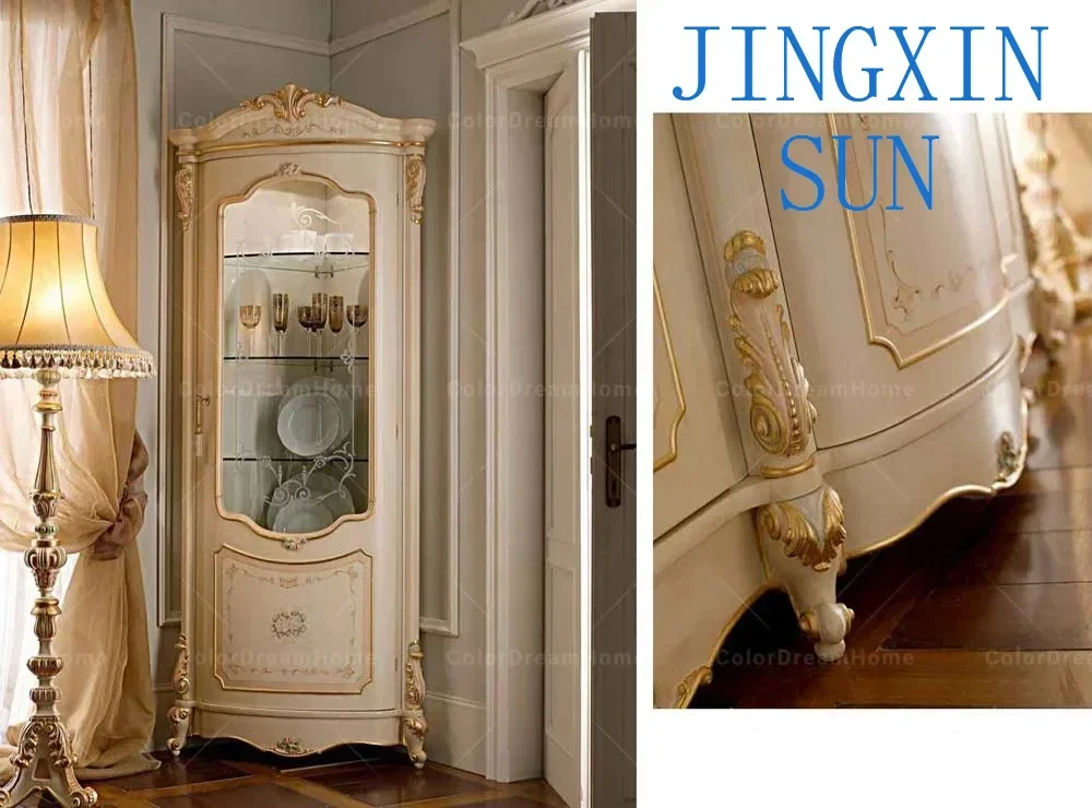 High quality Italian furniture living room wooden corner display cabinet glass wine cabinet 1 door