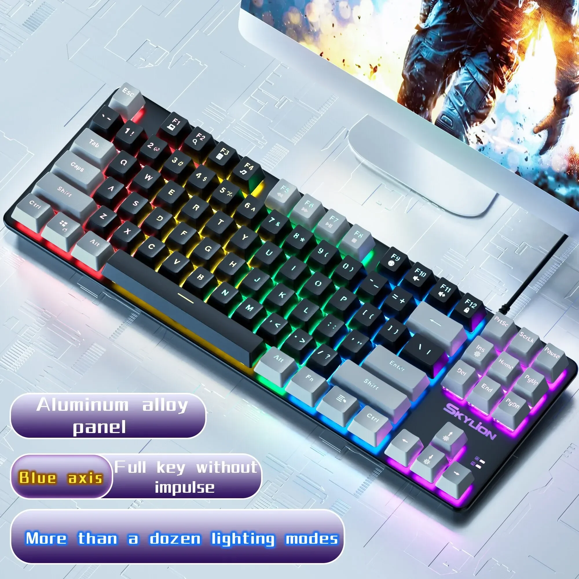 Teclado mecánico con cable H87, 10 tipos de iluminación colorida para juegos y oficina para sistema Windows