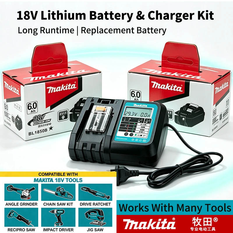 20206 NUOVA batteria agli ioni di litio Makita BL1860B 6.0Ah 18V originale per utensili LXT 18V, codici di ricambio BL1815 e BL1850B, BDF453SHE BDF454Z BHP452, solo batteria o caricabatterie rapido