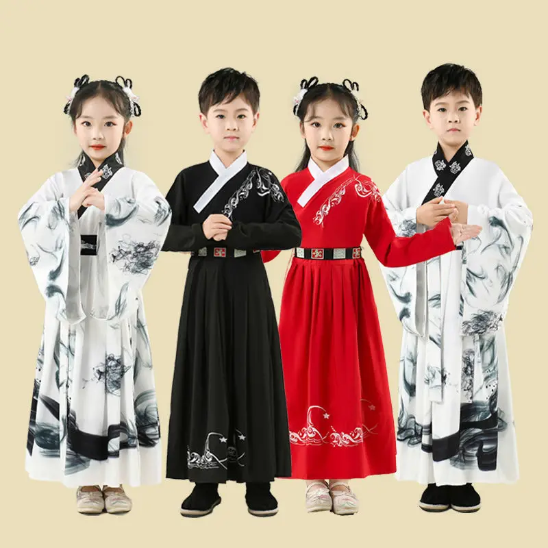 

Hanfu Boys Girl Traditional Chinese Dress School Clothes Style Ancient Children's Performance Students Red Modern Hanfu Kids
