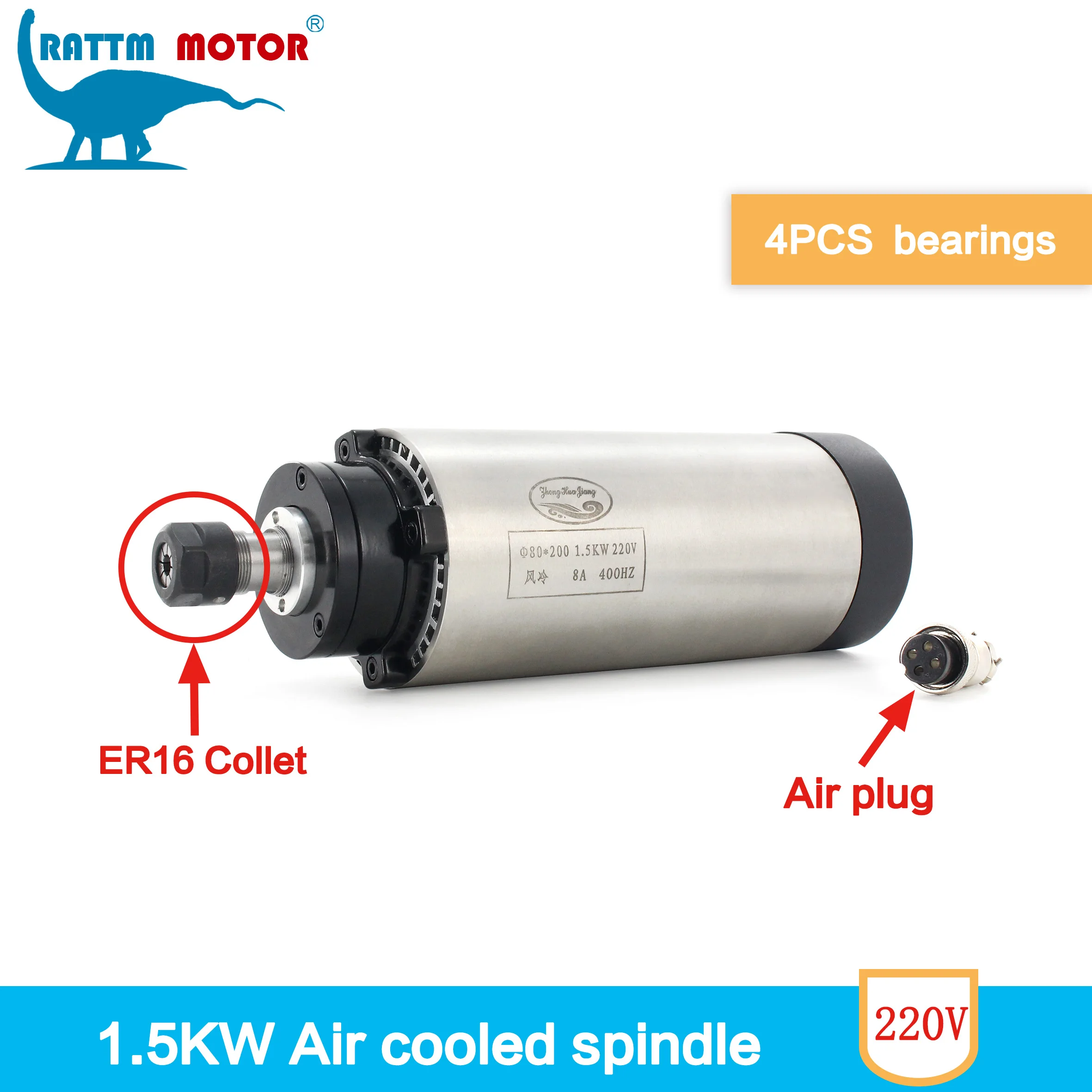 【In EU】CNC Lathe Router Kit Air cooled Spindle Motor 1.5KW ER16 220V 8A + 1.5KW HY Inverter VFD + 80mm Bracket