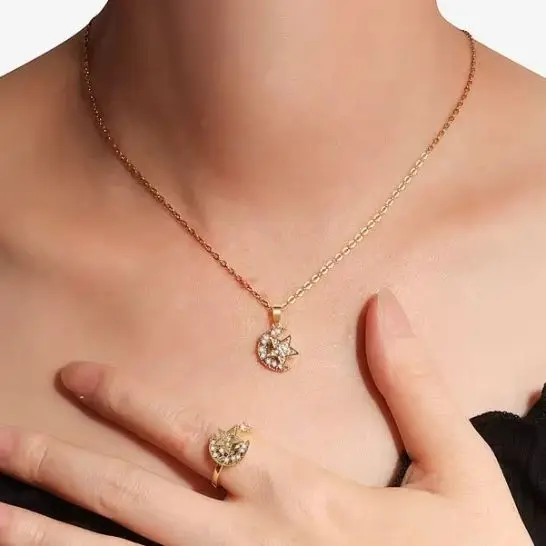 Sam Panda 925 Sterling Silver Zircon Stars Moon Ring Necklace For Women Relieve Stress Trend Aesthetic Jewelry Gift Dropshipping
