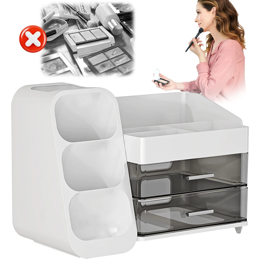 

Plastic Desktop Organizer Makeup Storage Box with Drawers Cosmetic Container Dustproof Cosmetic Display Case for Office Bathroom