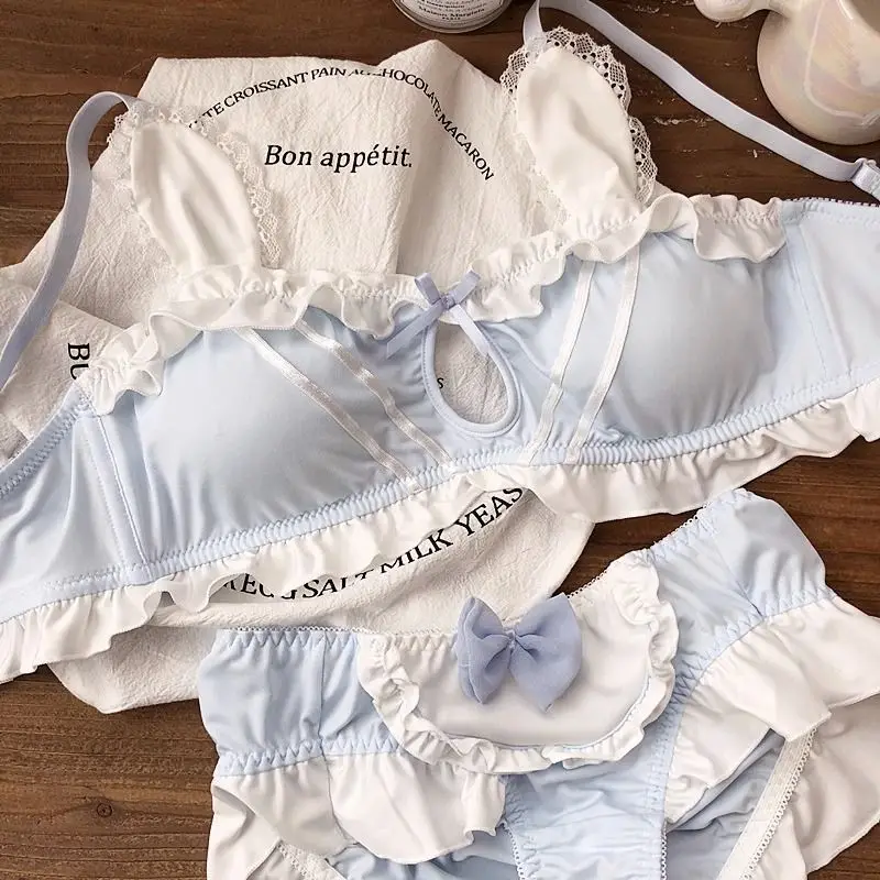 

Милый комплект из бюстгальтера и трусиков в стиле Лолиты для девочек, нижнее белье, нижнее белье для сна, милый кружевной удобный комплект с бюстгальтером Kawaii, нижнее белье, униформа для порно-бара
