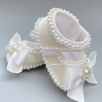 Dollbling תחרה משטח תינוק בנות תינוקות יילוד נסיכת נעליים ראשון הליכונים הנוצץ גליטר רך קשת אבזם פעוט נעליים