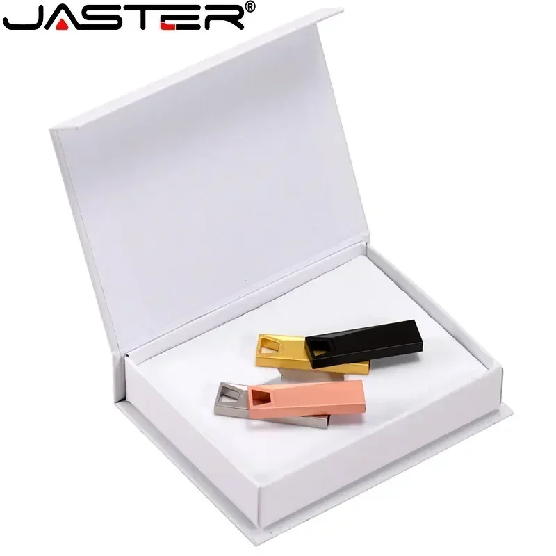 Unidades Flash USB de Metal JASTER, 128GB, logotipo personalizado gratuito, unidad de bolígrafo negra de 64GB con caja de cartón, memoria, disco U