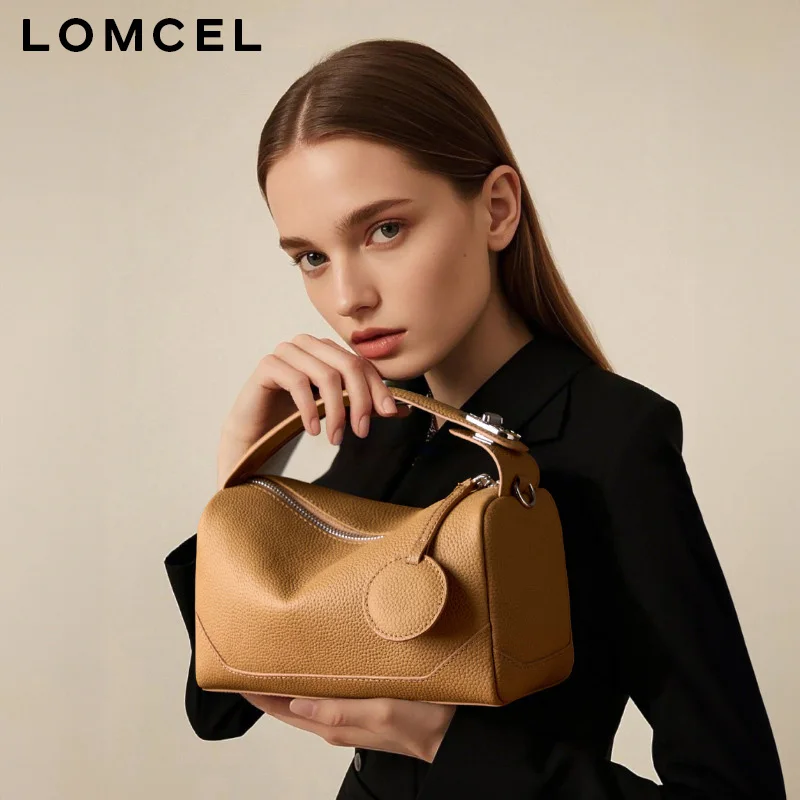 LOMCEL 32 TOGO top-grade cowhide women's bag - fashionable genuine leather Boston-style handbag - versatile and trendy crossbody