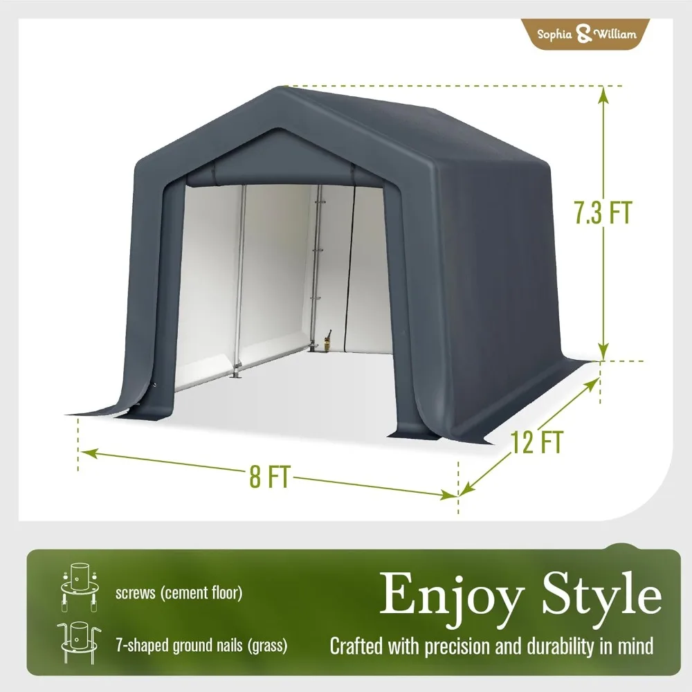 

Outdoor Storage Shed Carport 8x12 Ft Heavy Duty, Portable Garden Yard Car Port Shelter Storage Tent Garage with, Customized