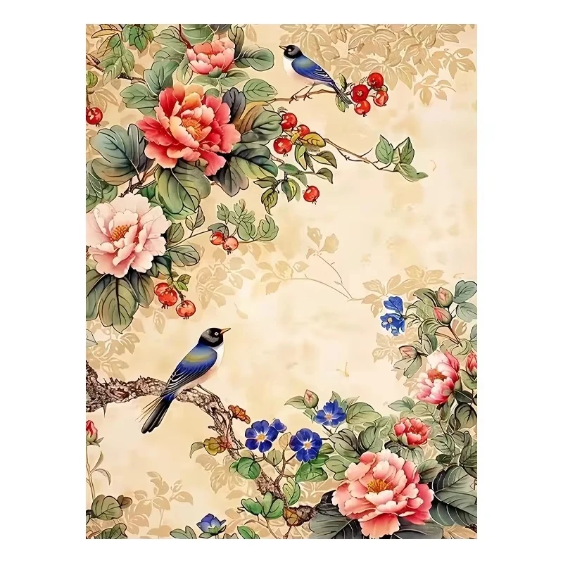 5D DIY Diamant-Malerei-Set Chinesische Vögel Blumen Kunstwerk Vollflächiges Strass-Mosaik Bastelset für Heimdekoration Geschenk