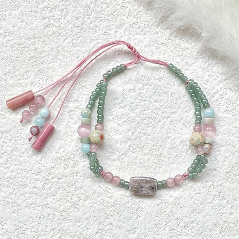Neue chinesische Stil Perle gewebt Seil grün Stein Muster Anhänger für Frauen Versammlungen, Schmuck Armband