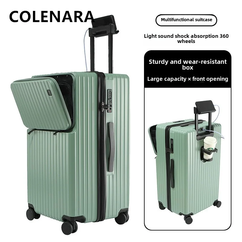 COLENARA กระเป๋าเดินทางกระเป๋าเดินทาง 20 นิ้วเปิดด้านหน้าแล็ปท็อปไฟฟ้า Boarding Case 24 "26" 28 "30" USB ชาร์จรถเข็นกระเป๋าเดินทาง