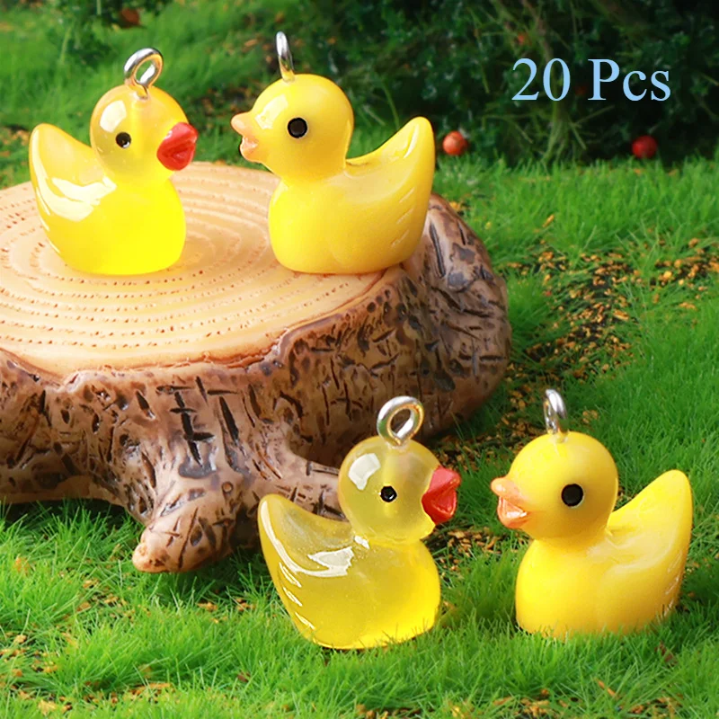 

20Pcs 3D Luminous Cartoon Animal Yellow Duck Charms Resin Pendant Earrings Keyrings Accessories for DIY Crafts Jewelry Make