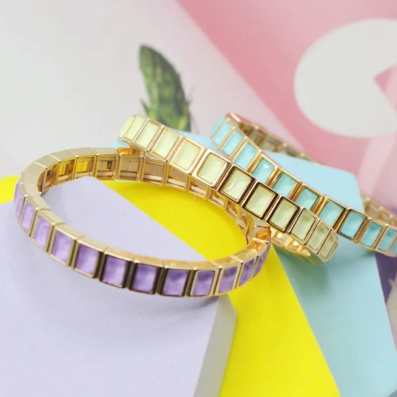 

2025 Mocha Color Crystal Square Diamond Enamel Bracelet Hot Selling Stacked Cuffs Jewelry Accessories