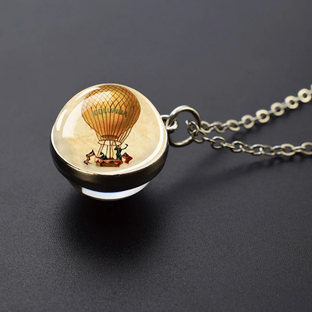 Hot Air Balloon Necklace  Spherical Neck Hanging Pendant  Double-sided Glass Material  Artistic Gift for Free Friends