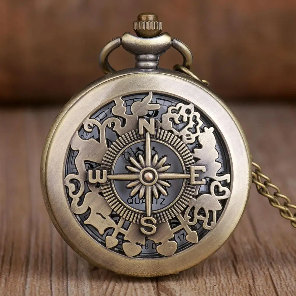 Antique Steampunk Vintage Arabic Numerals Quartz Pocket Watch Gold Case Necklace Pendant Clock Chain Mens Women