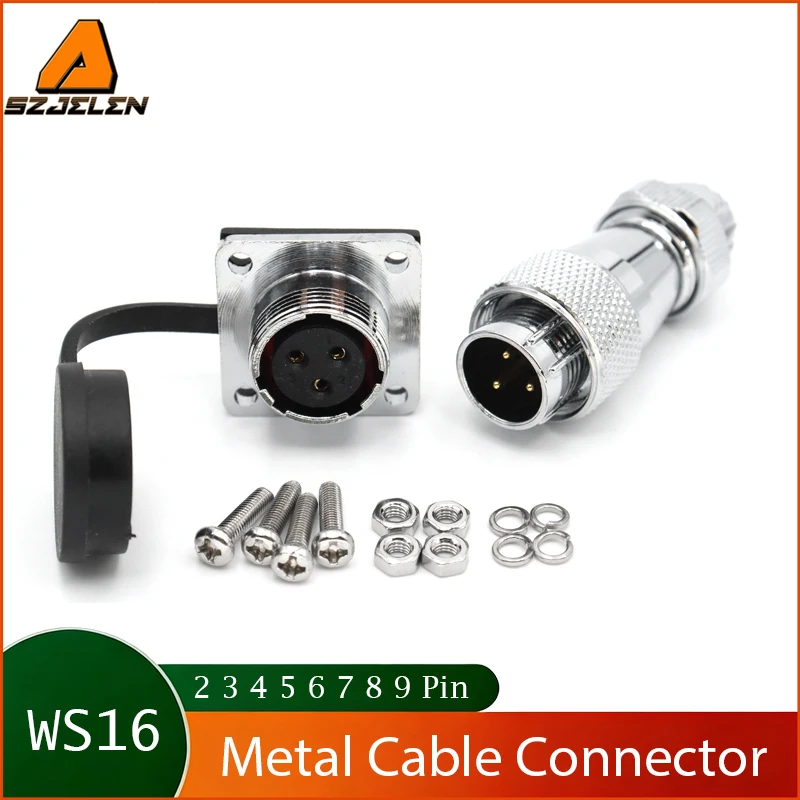 

New WS16 2 3 4 5 6 7 8 9Pin IP67 Waterproof Connector Panel Wire Connector Male Female Plug Industrial Power Cable Connectors