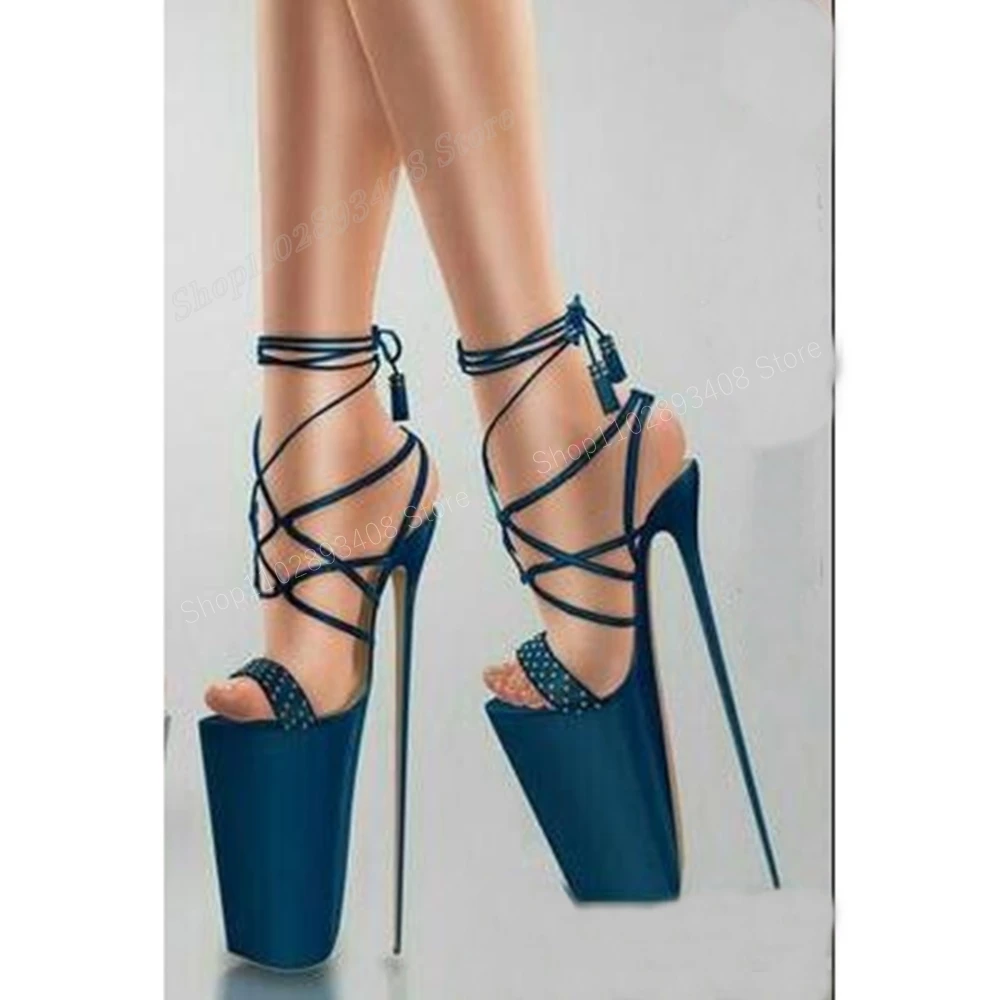 Blue Hollow Strappy Peep Toe Sandals Super 30cm Stiletto High Heel Fashion Sexy Women Shoes 2024 Summer Zapatos Para Mujere