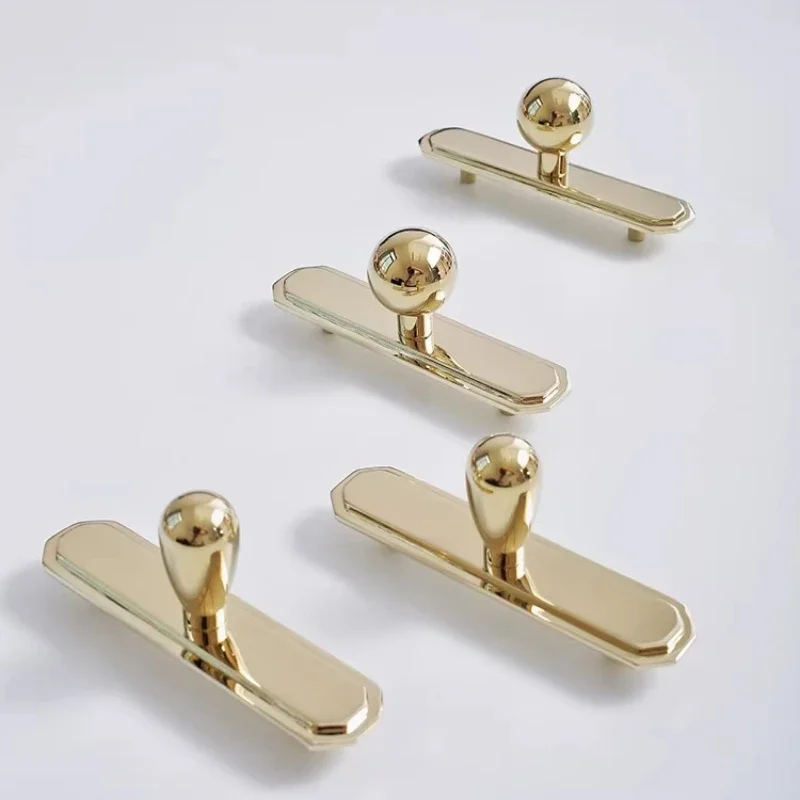 Glossy Gold Solid Brass with Plate Drawer Knobs Kitchen Shoe Cabinet Door Wardrobe Handle Furniture Handles Cupboard Drawer Pull