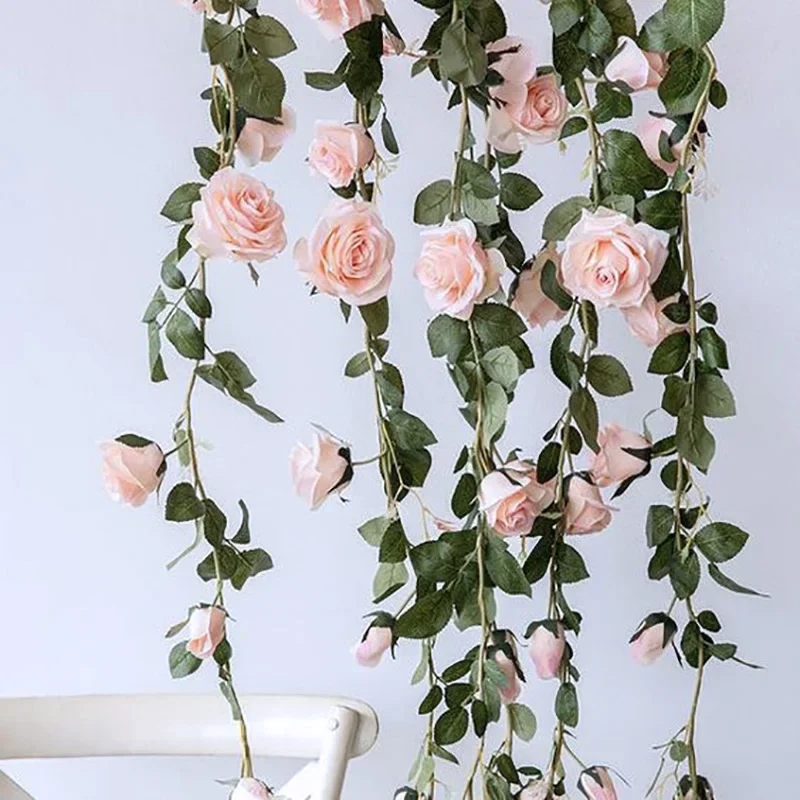 2m Artificial Flowers Rose Ivy Vine Wedding Decoration Real Touch Silk Flower String Home Hanging Garland Party Wedding Decor