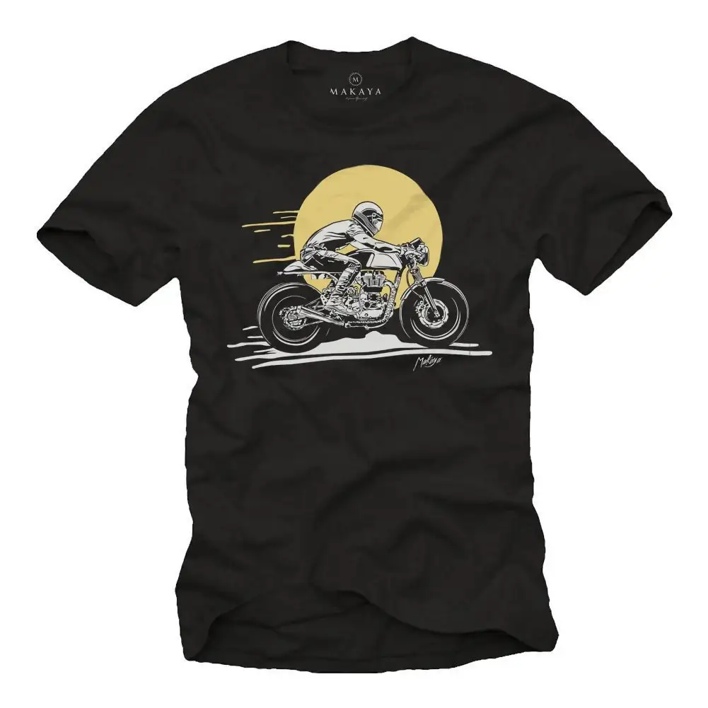 Fancy Mens T Shirt In Black With Continental Biker Print Grey Yellow S Xxxxxl