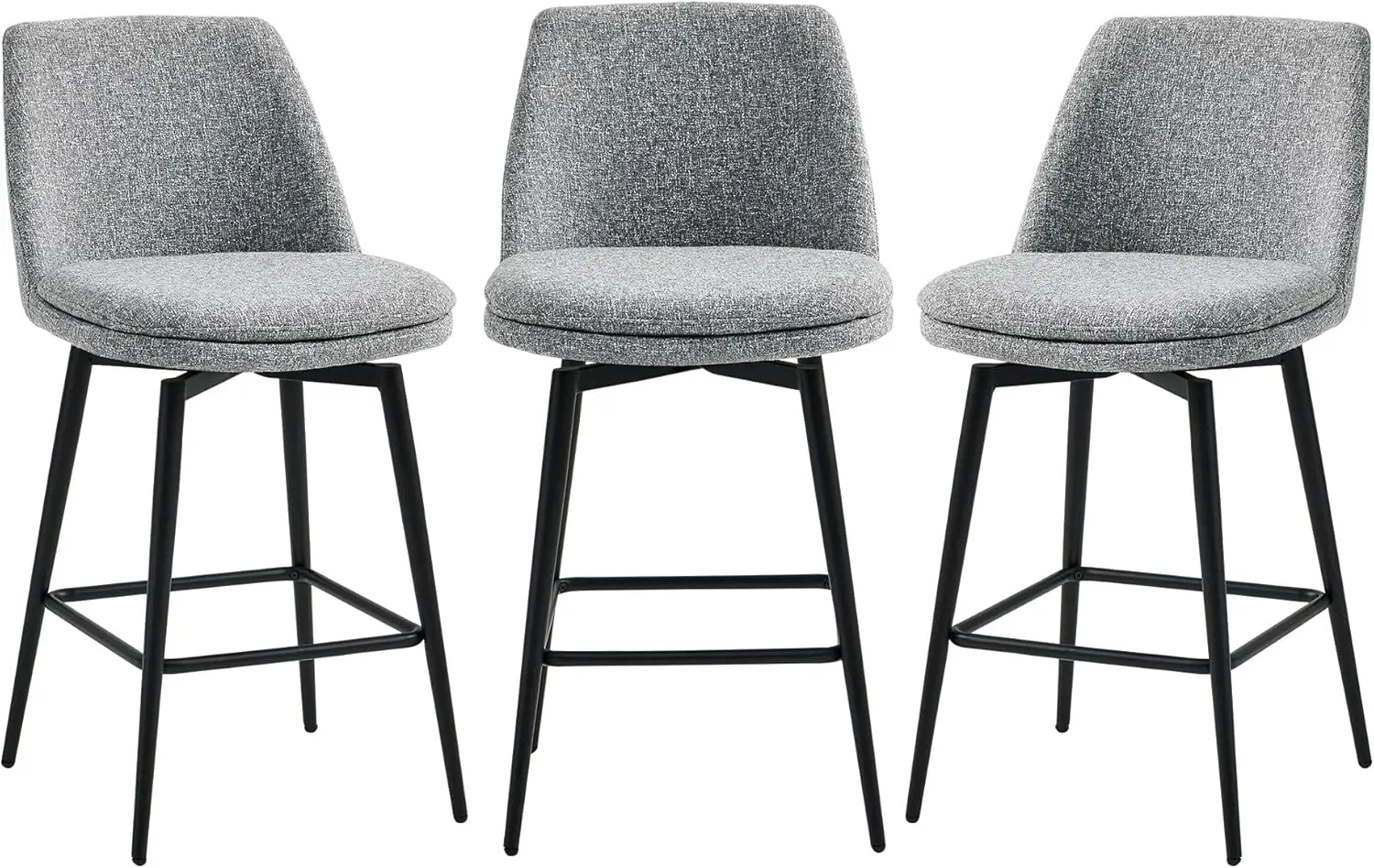 

Counter Height Swivel Barstools, Fsc Certified Upholstered Fabric Bar Stools Set Of 3, Metal Base, 27.2"" Seat Height, Grey