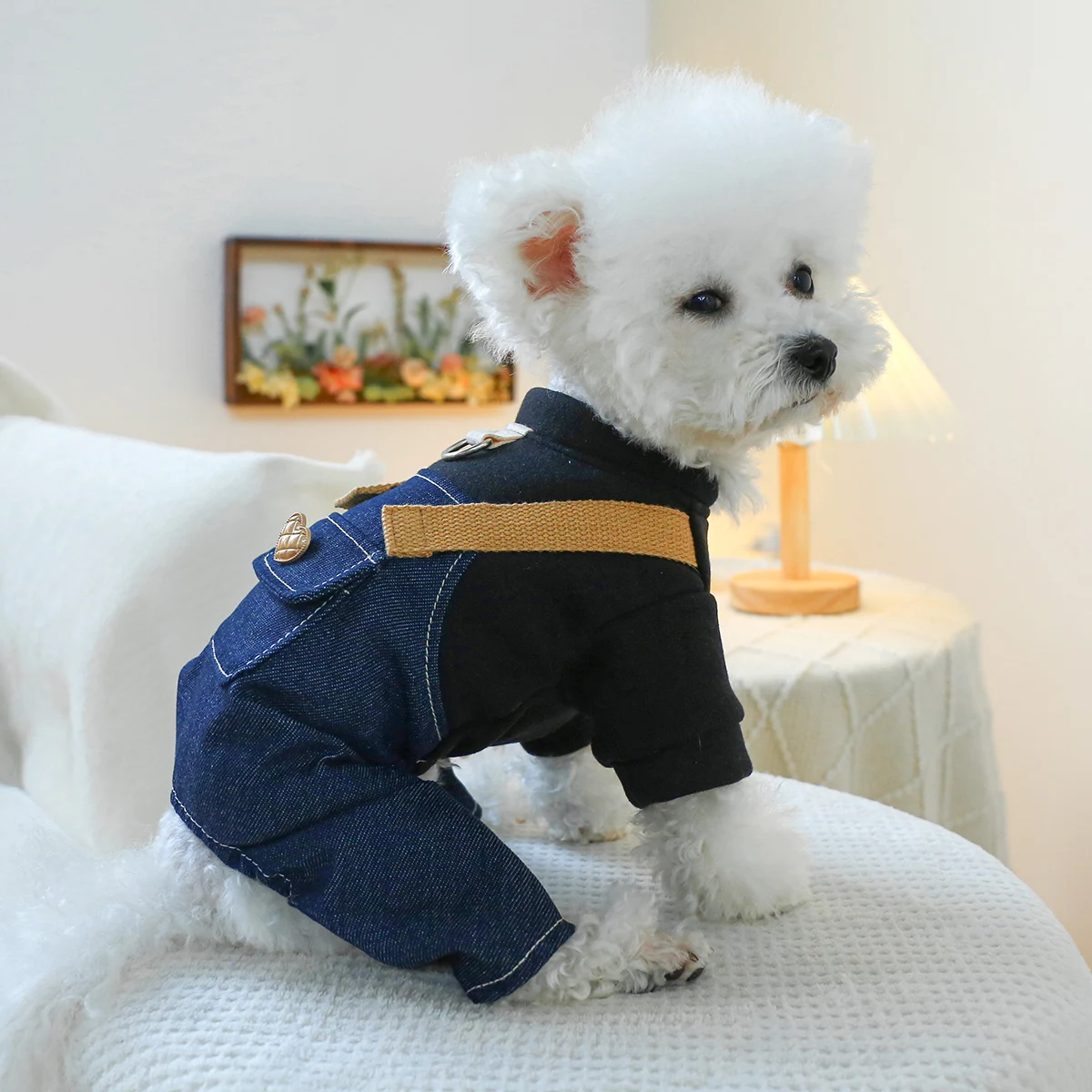 1PC Pet Clothing Spring Autumn Denim Four Legged Shoulder Straps With Traction Buckles Suitable For Small and Medium-sized Dogs