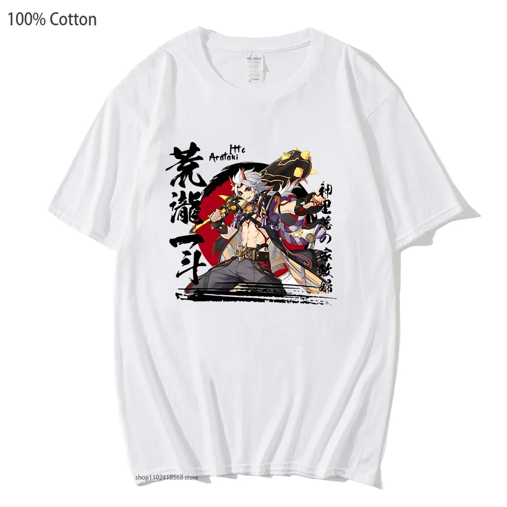 Hot Game Genshin Impact T-Shirts Arataki Itto Tshirt Cartoon Graphic Top Summer Women Clothing Men Streetwear 100%Cotton Casual