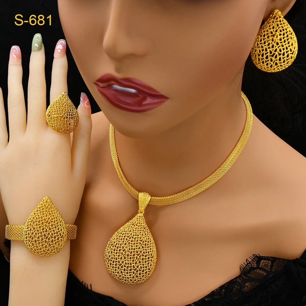 ANIID Indian Luxury Water Droplet Necklace And Earrings Sets For Women Gifts Ethiopian Bridal 24k Gold Color Jewelry Set Wedding