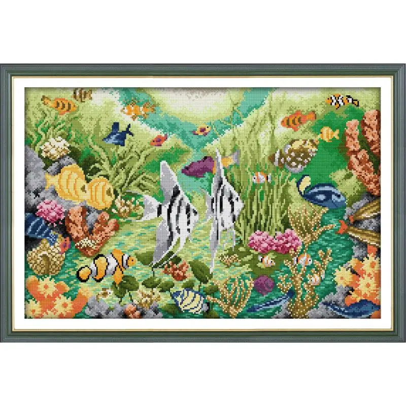 Tropical Fish Joy Sunday Counting Cross Stitch Set Aida 14CT 11CT Printed Canvas Fabric Embroidery Sewing Kit Kids Room Decor