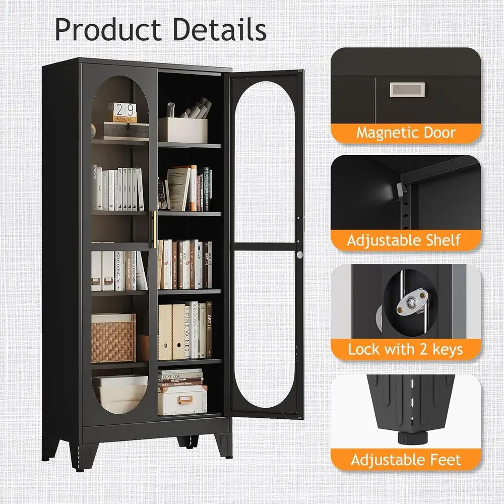 71" H Locking Display Cabinet with Glass Door, Metal Curio Cabiwith 4 Adjustable Shelves, Tall Liquor Cabinet Display Case or Li - view 5