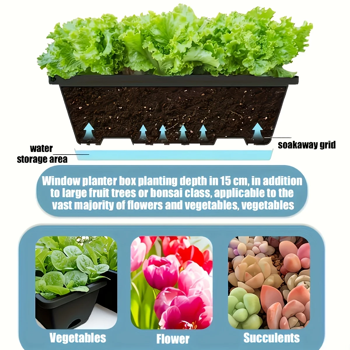 3Pcs Window Box Planter Rectangular Pots Container Garden Flower Plant Pot For Home Decor Porch Patio