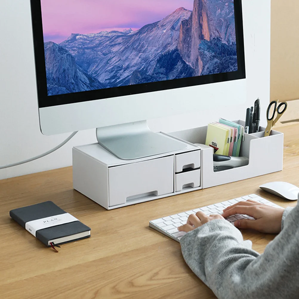 Monitor Shelf Elevated Desktop Storage Container White For Office Stationery Organizer Computer Screen Shelf Plastic