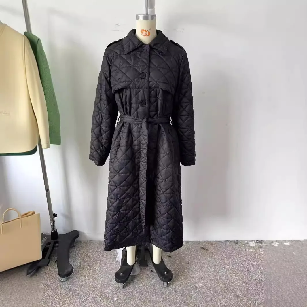 

Длинная сшитая хлопковая куртка, женская осенне-зимняя новая стильная куртка с воротником с поясом, европейский и американский стиль