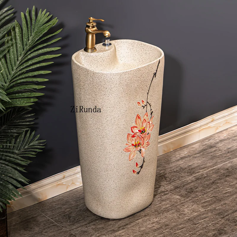 Ceramic column wash basin Household integrated pool Floor-to-ceiling balcony wash basin