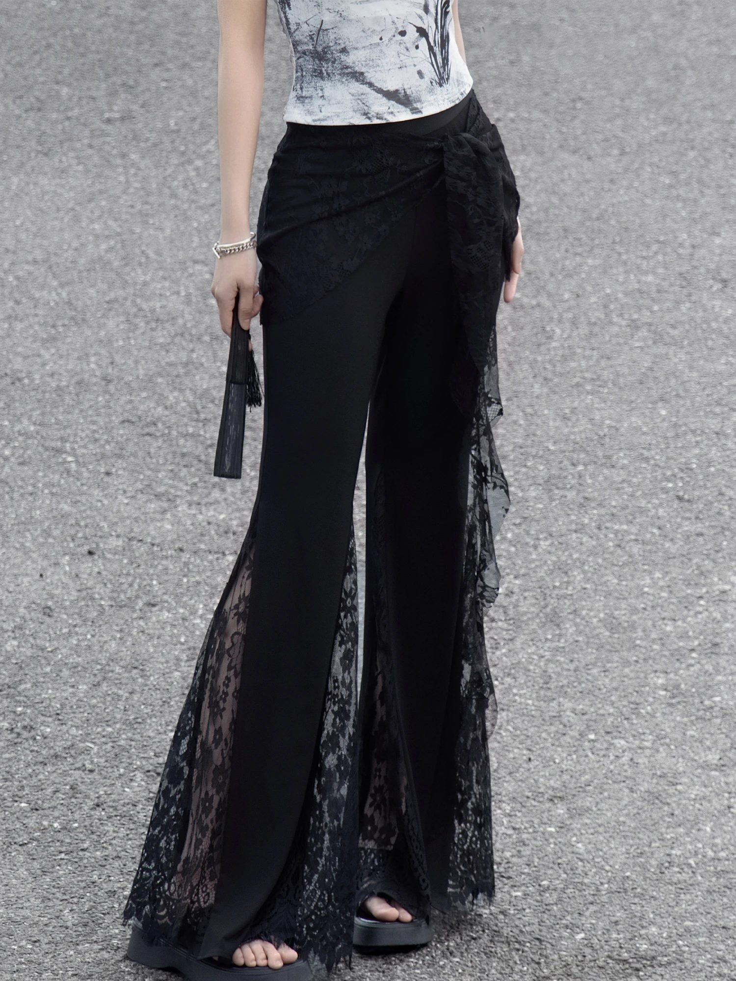 

Женские повседневные расклешенные брюки Bla Lace из трикотажа с высокой талией, свободного кроя, с двусторонней завязкой, универсальные для ежедневной носки