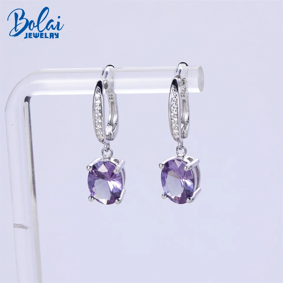 Bolai Color Changing Created Alexandrite Dangle Earrings 925 Sterling Silver 8*6mm Fine Jewelry For Women Female Birthday Simple