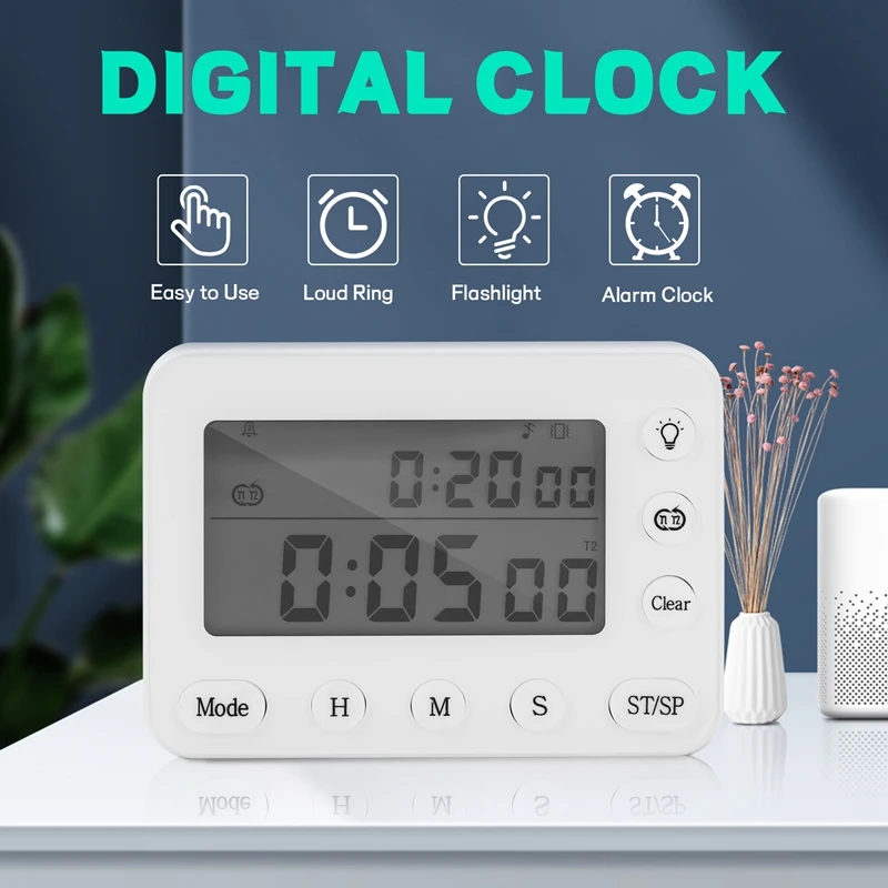 Silent Alarm Clock Dual Screen Display Timer Alarm Clock Tomato Timer Silent Vibration Hour Timer