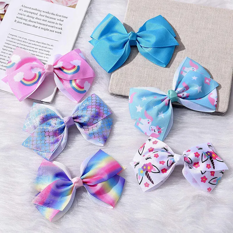 6Pcs Ribbon JoJos Hair Bows Clip For Girls Handmade Unicorn Hair Barrettes Girl Birthday Gift Toddler Hair Clips Kids Hairgrip