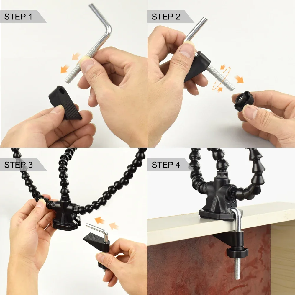 NEWACALOX Tabletop Clamp Base Helping Hands Soldering Third Hand Tool with 3X LED Illuminated Magnifying Glass PCB Board Holder