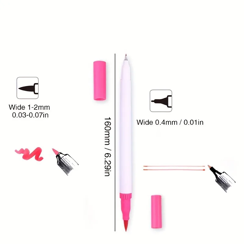 أقلام تحديد ذات طرف رفيع وفرشاة مكونة من 12 لونًا - مجموعة تلوين متعددة الأغراض لرسم اليوميات |   هدية عيد الشكر