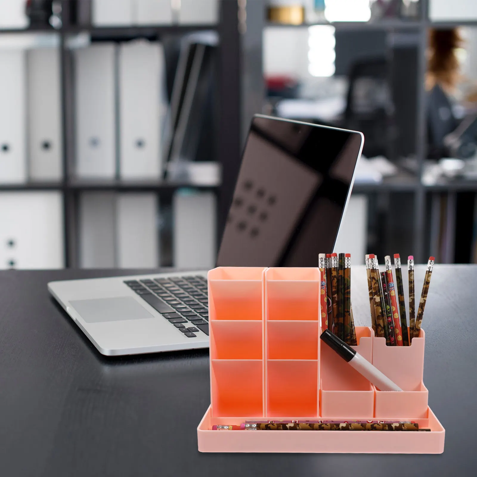 1Pcs Multi-Functional Vertical Pen Organizer ABS Plastic Desktop Stationery Case High Low Compartment Design Pens Organizer