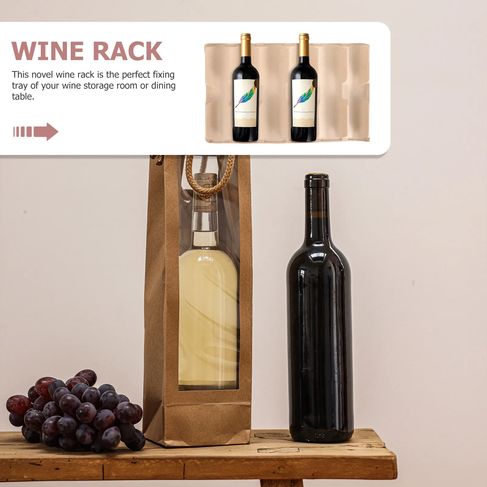 6Pcs Paper Wine Bottle Holder Tray Molded Pulp Wine Rack for Packing Box Storage Display Kitchen Bar Desktop Gift