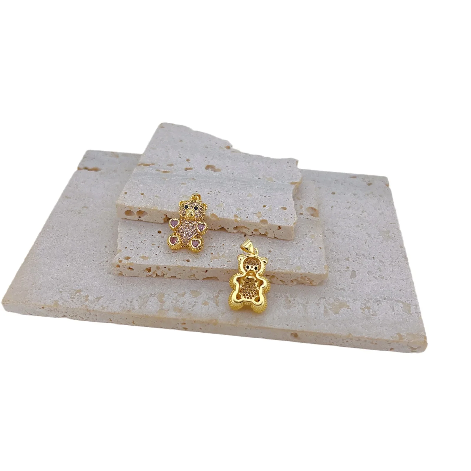 3Pcs Bear Pendant Diy Jewelry Making Supplies Inlay Colorful Zircon Cross Plated Necklace Accessorie High Quality Gift Wholesale