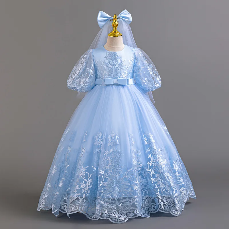 

Юбка принцессы с вышивкой для девочек, модная пышная сетчатая юбка с бантом, одежда для выступлений на день рождения, свадьбу, цветок