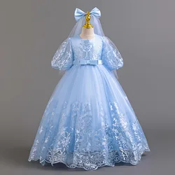 Girl's Embroidered Princess Skirt 5-14 Year Old Fashion Bow Mesh Fluffy Skirt Birthday Wedding Flower Girl Performance Clothing